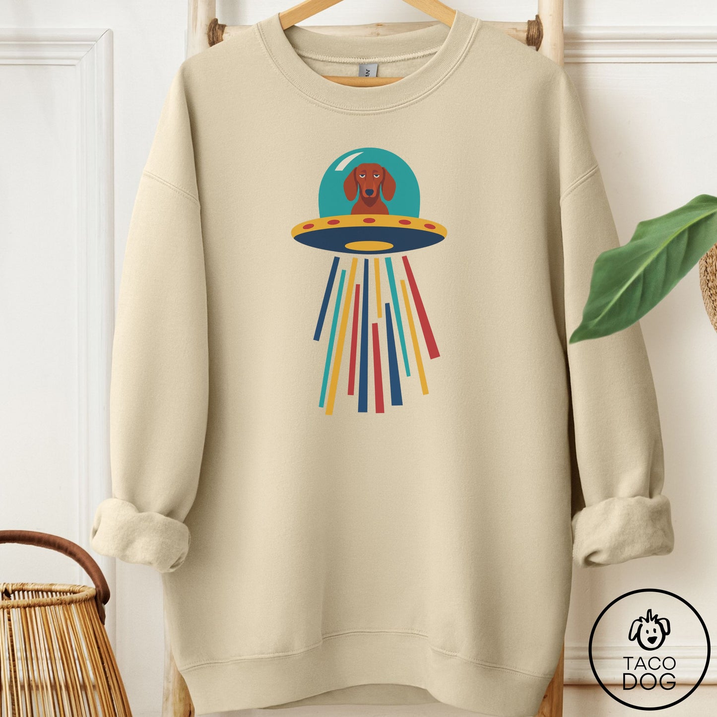 Dachshund UFO Joyride Sweatshirt Sand Taco-Dog