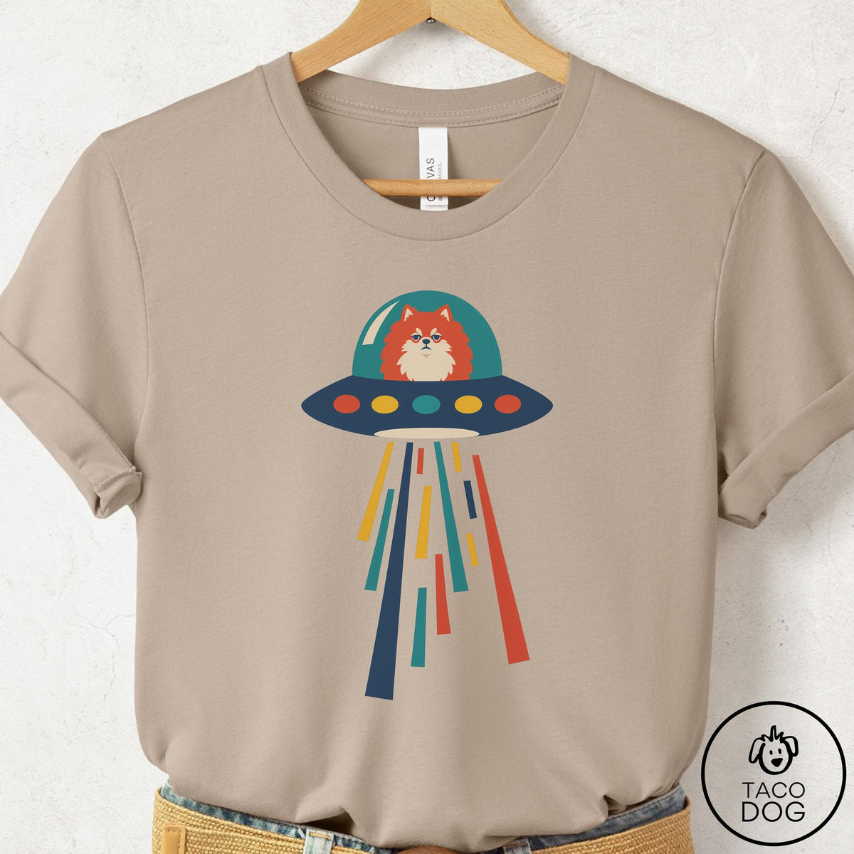 Pomeranian UFO Joyride T-Shirt Tan Taco-Dog
