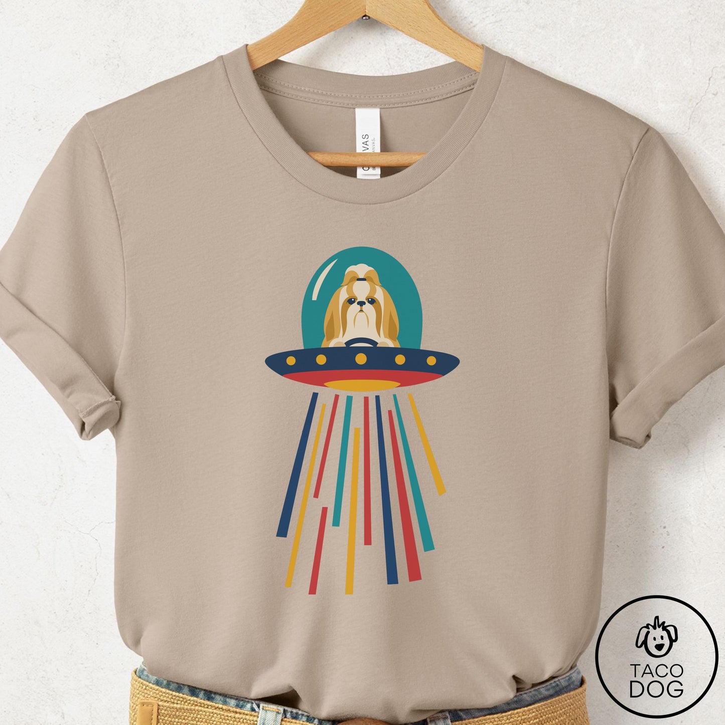 Shih Tzu UFO Joyride T-Shirt Tan Taco-Dog