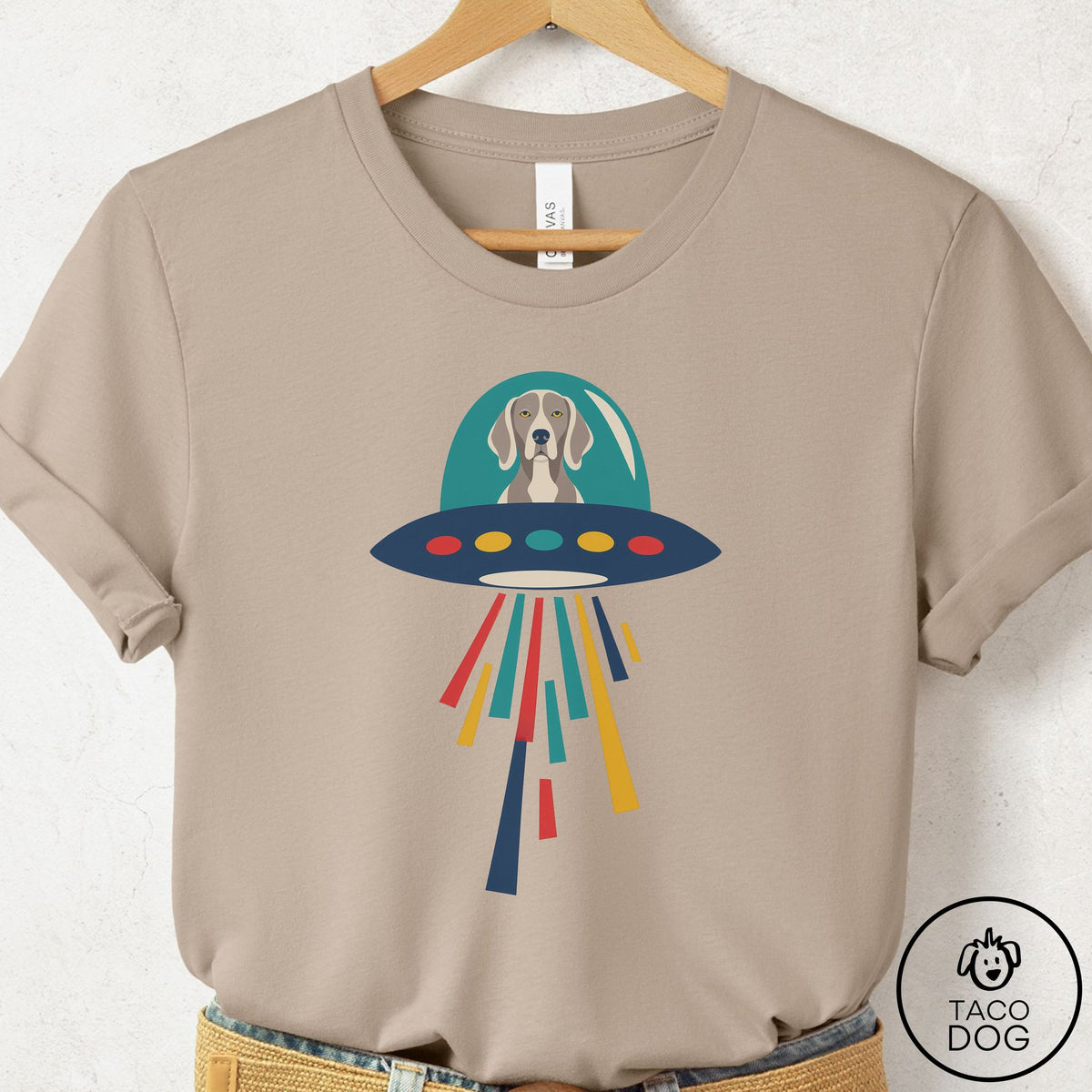 Weimaraner UFO Joyride T-Shirt Tan Taco-Dog