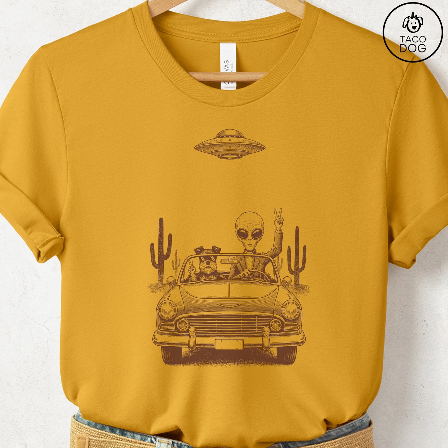 Schnauzer Vintage UFO T-Shirt Mustard S Taco-Dog