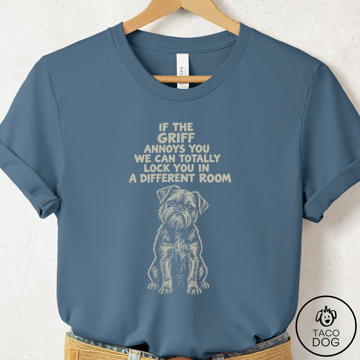 Brussels Griffon Annoys You T-Shirt Steel Blue Taco-Dog