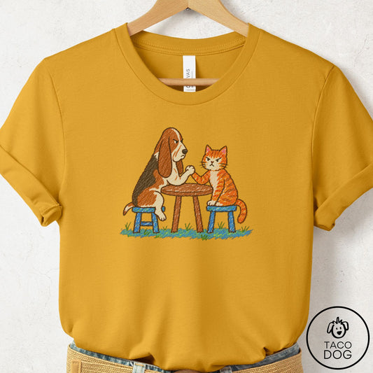 Basset Hound Arm Wrestling T-Shirt Mustard Taco-Dog