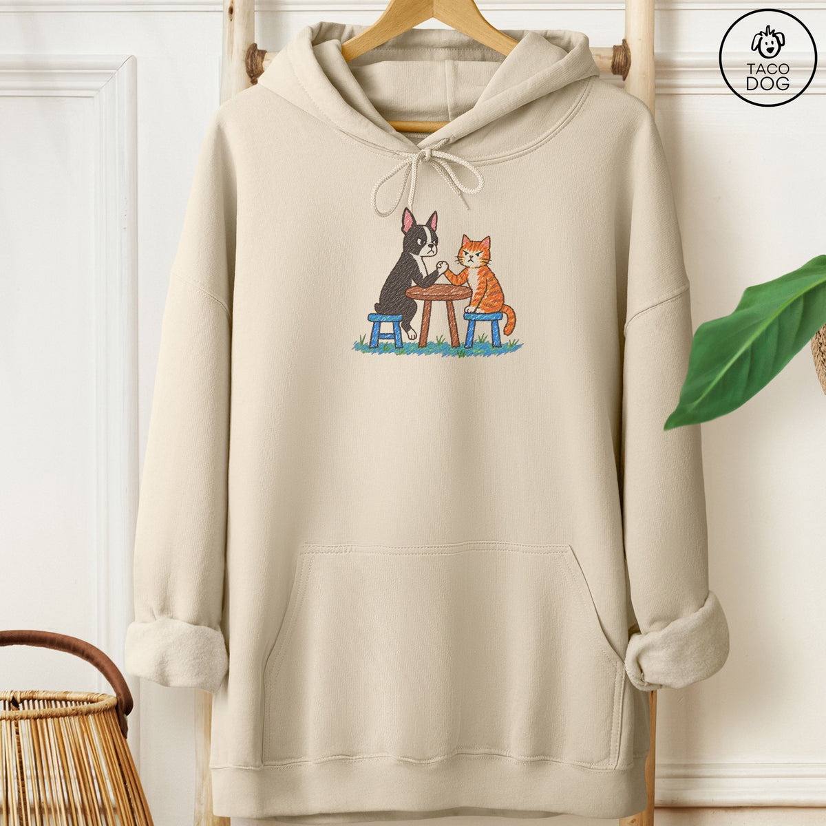 Boston Terrier Arm Wrestling Hoodie Sand Taco-Dog