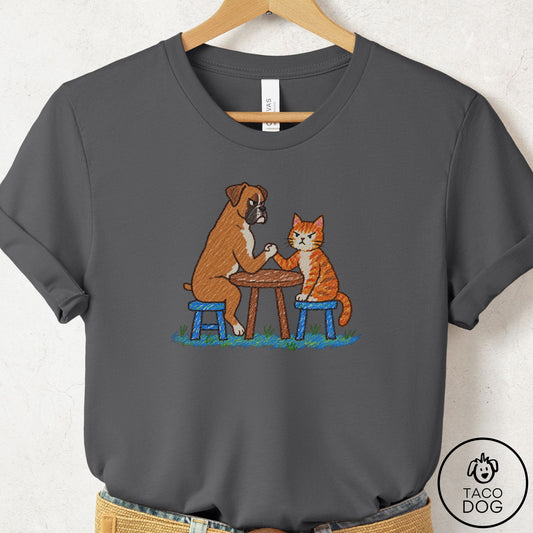 Boxer Arm Wrestling T-Shirt Asphalt Taco-Dog