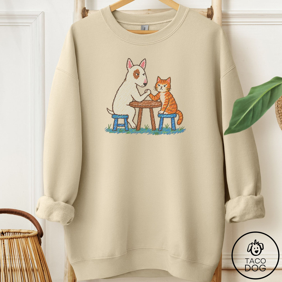 Bull Terrier Arm Wrestling Sweatshirt Sand Taco-Dog