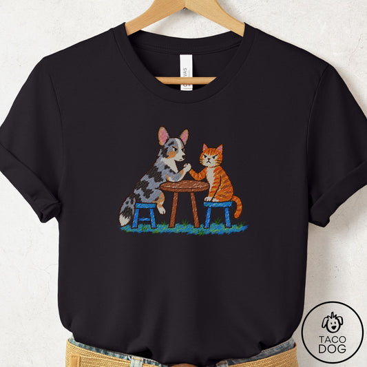 Cardigan Welsh Corgi Arm Wrestling T-Shirt Black Taco-Dog