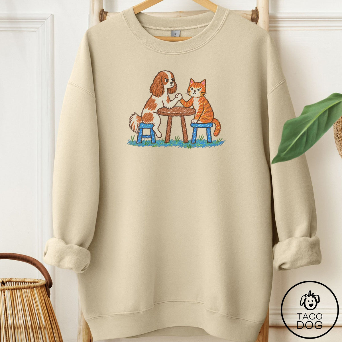 Cavalier King Charles Spaniel Arm Wrestling Sweatshirt Sand Taco-Dog