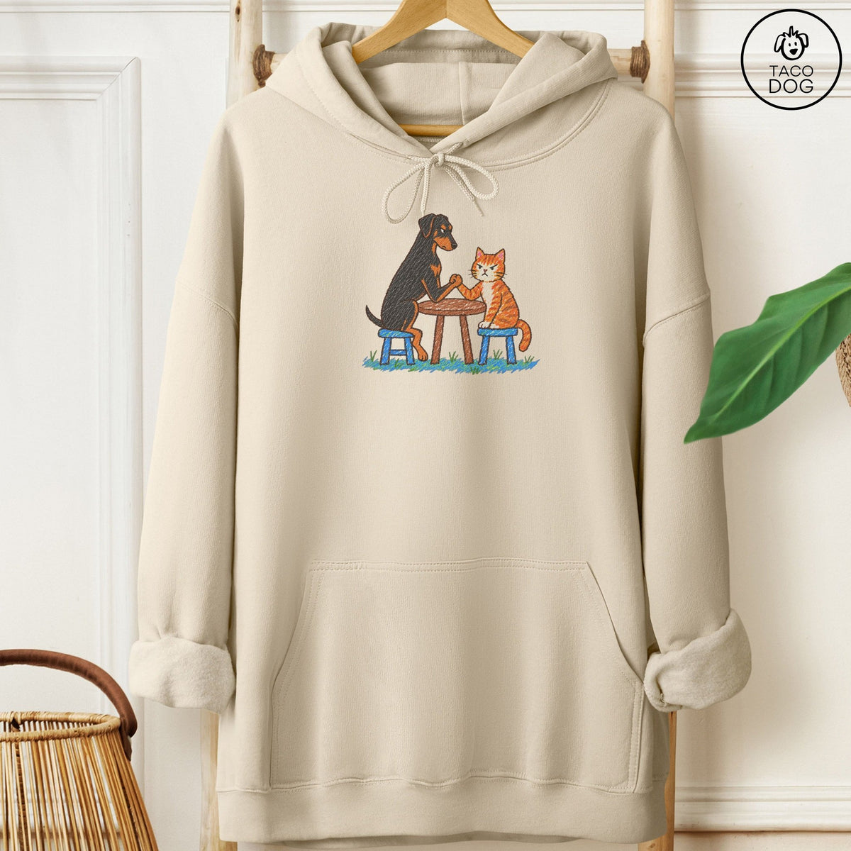 Doberman Arm Wrestling Hoodie Sand Taco-Dog