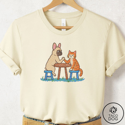French Bulldog Frenchie Arm Wrestling T-Shirt Natural Taco-Dog