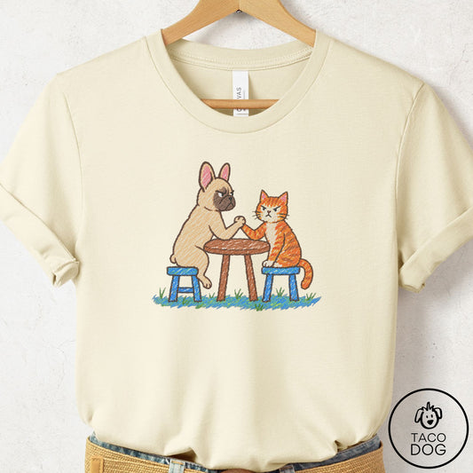 French Bulldog Frenchie Arm Wrestling T-Shirt Natural Taco-Dog