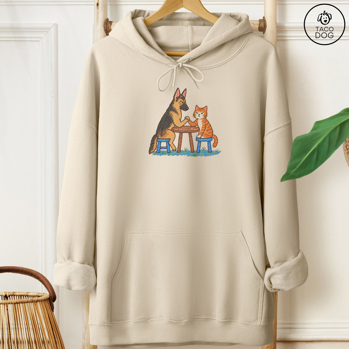 German Shepherd Arm Wrestling Hoodie Sand Taco-Dog