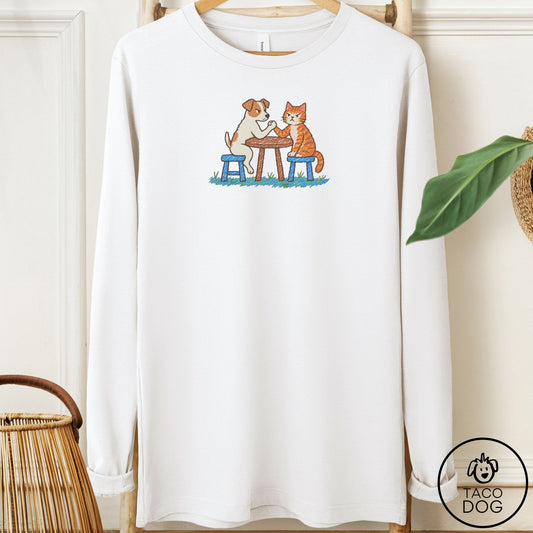 Jack Russell Arm Wrestling Long Sleeve Tee White Taco-Dog