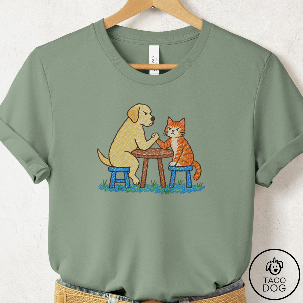 Labrador Retriever Arm Wrestling T-Shirt Sage Taco-Dog