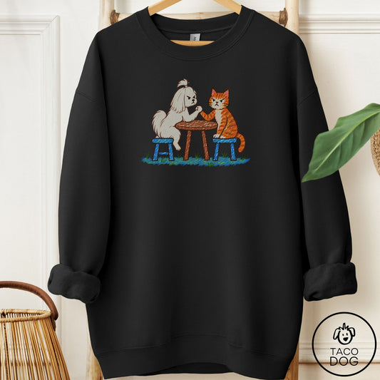 Maltese Arm Wrestling Sweatshirt Black Taco-Dog
