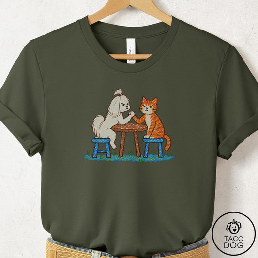 Maltese Arm Wrestling T-Shirt Military Green Taco-Dog