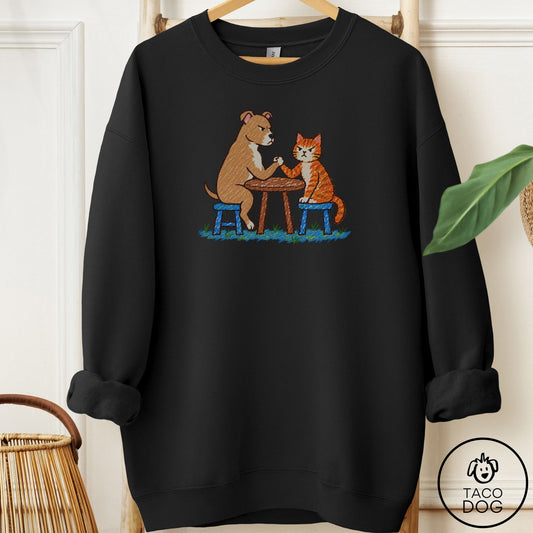 Pitbull Arm Wrestling Sweatshirt Black Taco-Dog