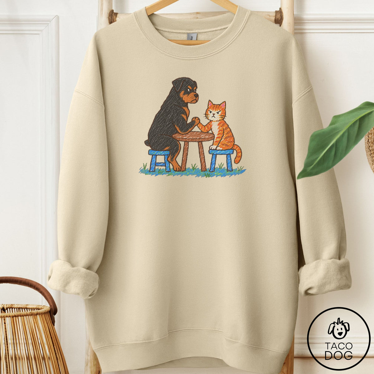 Rottweiler Arm Wrestling Sweatshirt Sand Taco-Dog