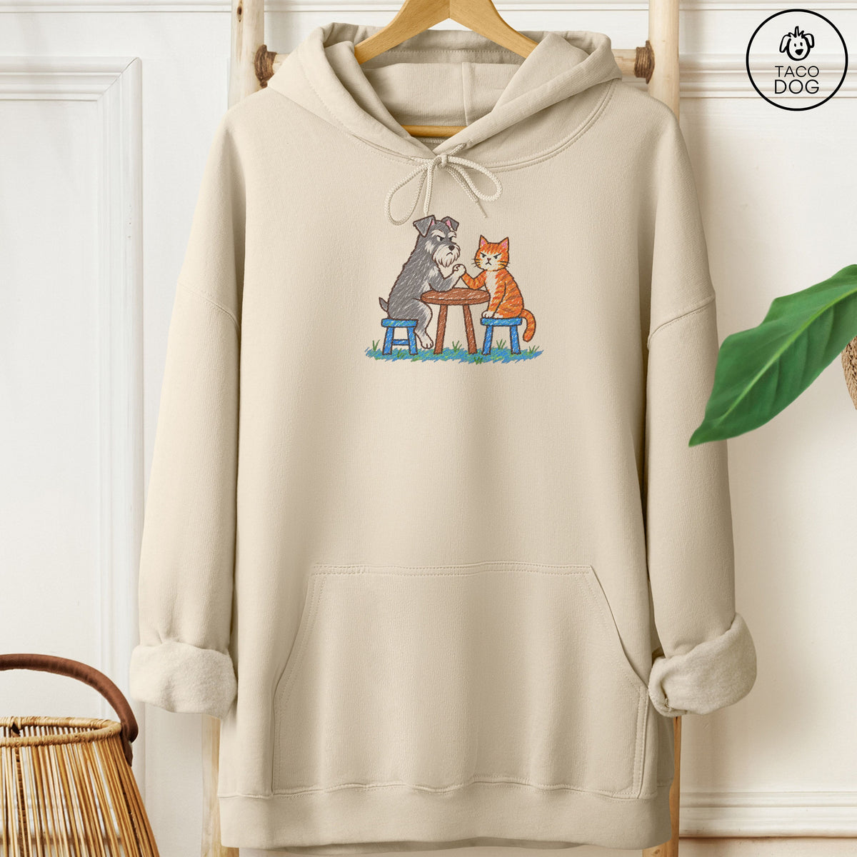 Schnauzer Arm Wrestling Hoodie Sand Taco-Dog