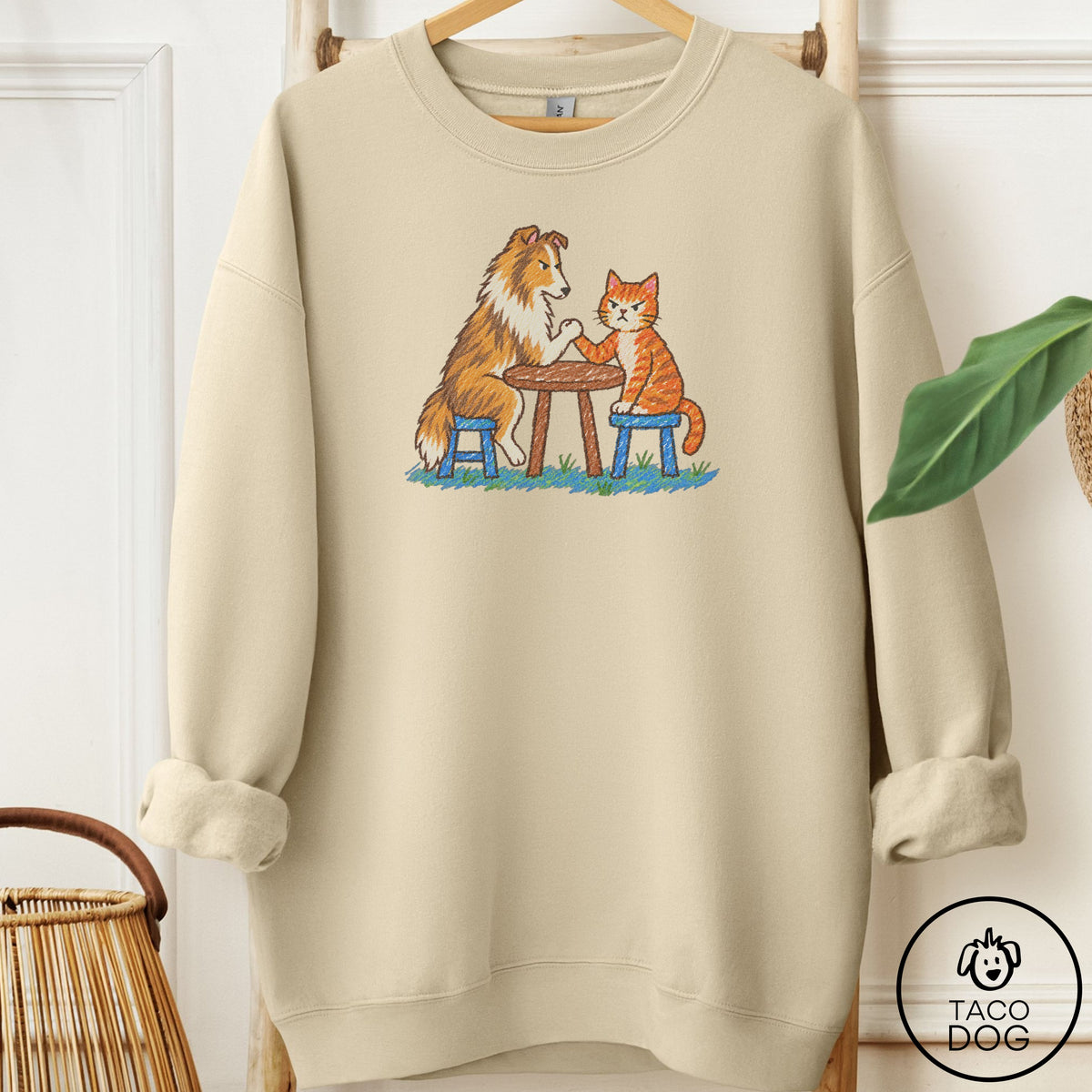 Shetland Sheepdog Arm Wrestling Sweatshirt Sand Taco-Dog