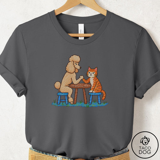 Poodle Arm Wrestling T-Shirt Asphalt Taco-Dog