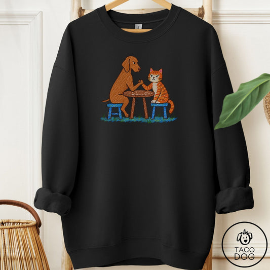 Vizsla Arm Wrestling Sweatshirt Black Taco-Dog
