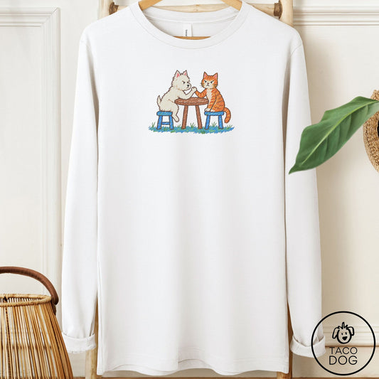 Westie Arm Wrestling Long Sleeve Tee White Taco-Dog