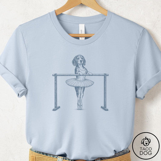 Beagle Ballet T-Shirt Light Blue Taco-Dog