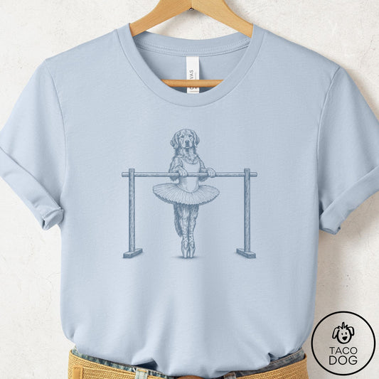 Golden Retriever Ballet T-Shirt Light Blue Taco-Dog