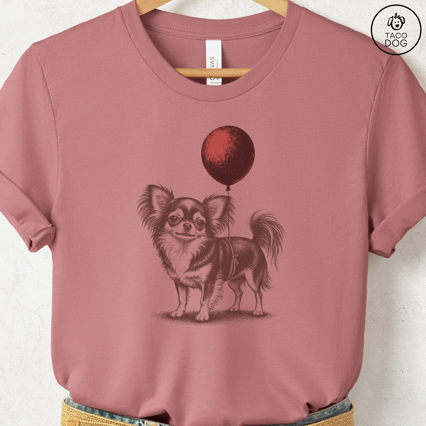 Chihuahua Balloon T-Shirt Heather Mauve S Taco-Dog