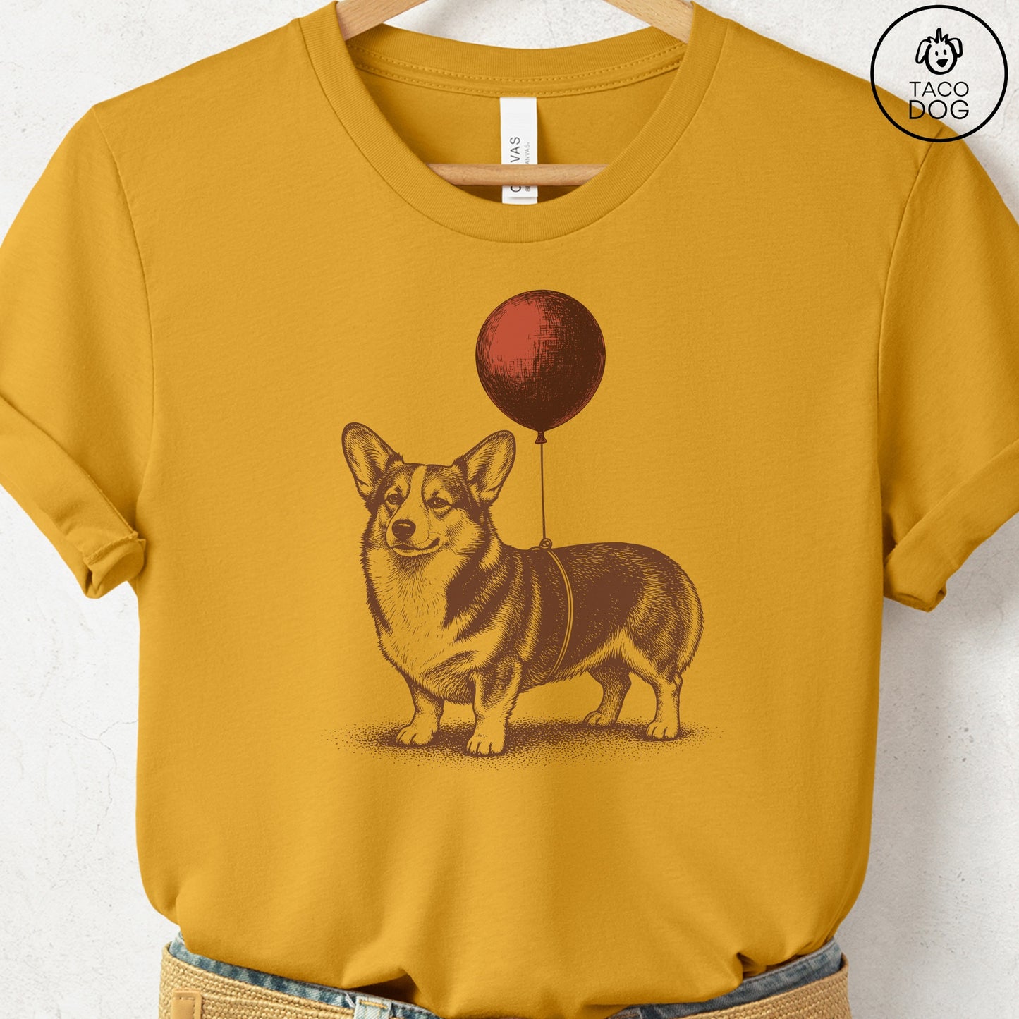 Corgi Balloon T-Shirt Mustard S Taco-Dog