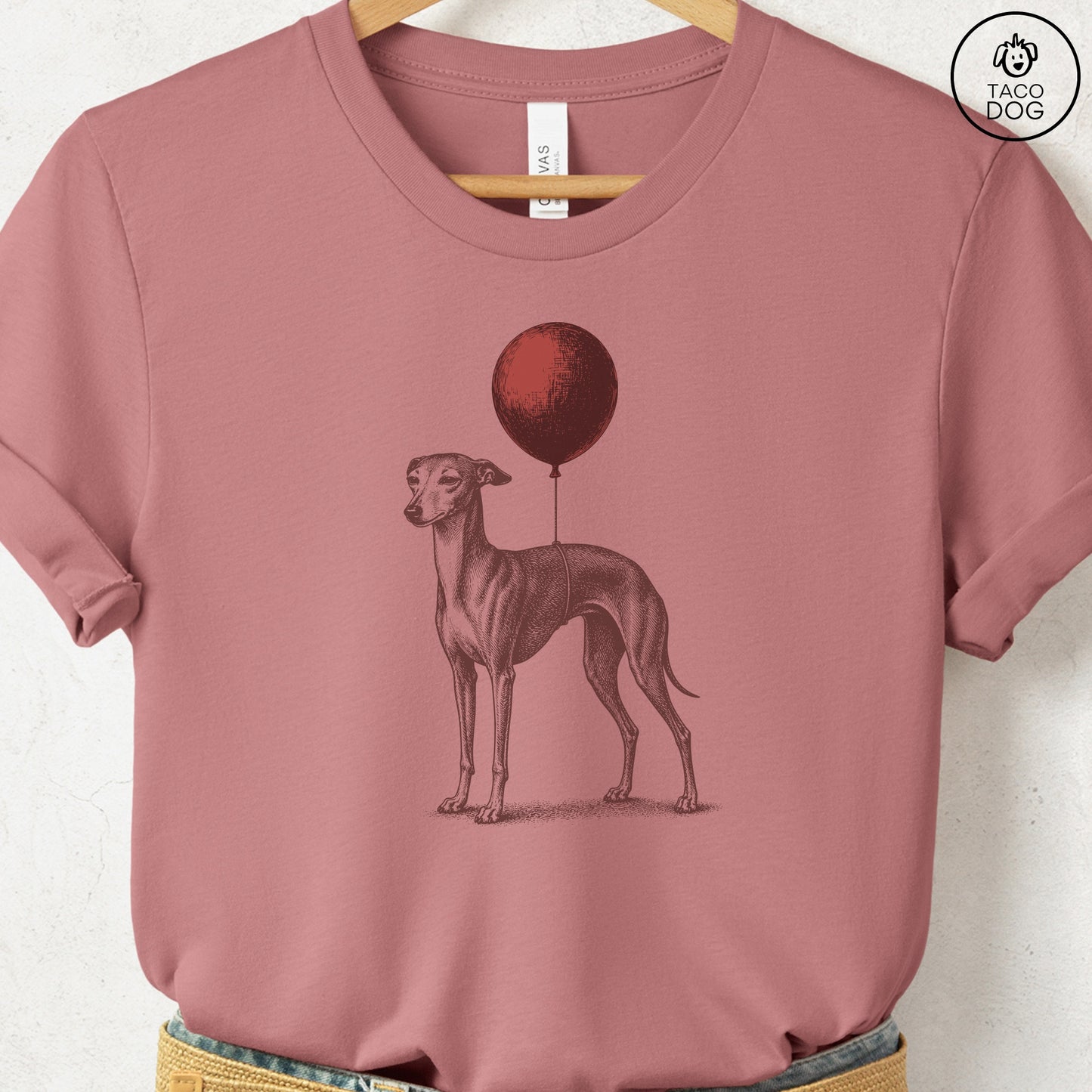 Italian Greyhound Whippet Balloon T-Shirt Heather Mauve S Taco-Dog