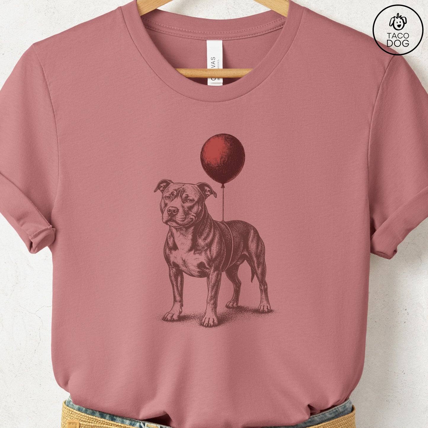 Pitbull Balloon T-Shirt Heather Mauve S Taco-Dog