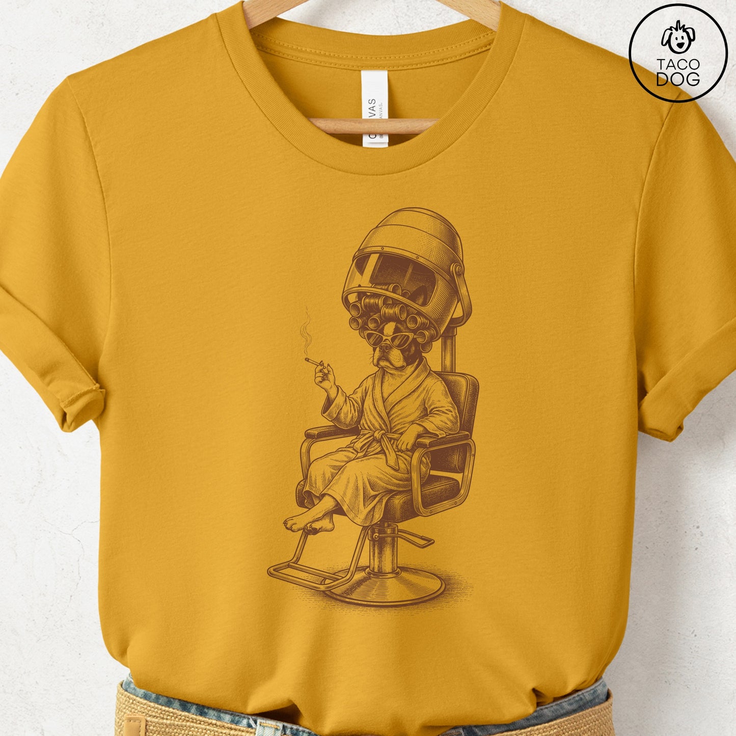 Boston Terrier Beauty Shop T-Shirt Mustard S Taco-Dog