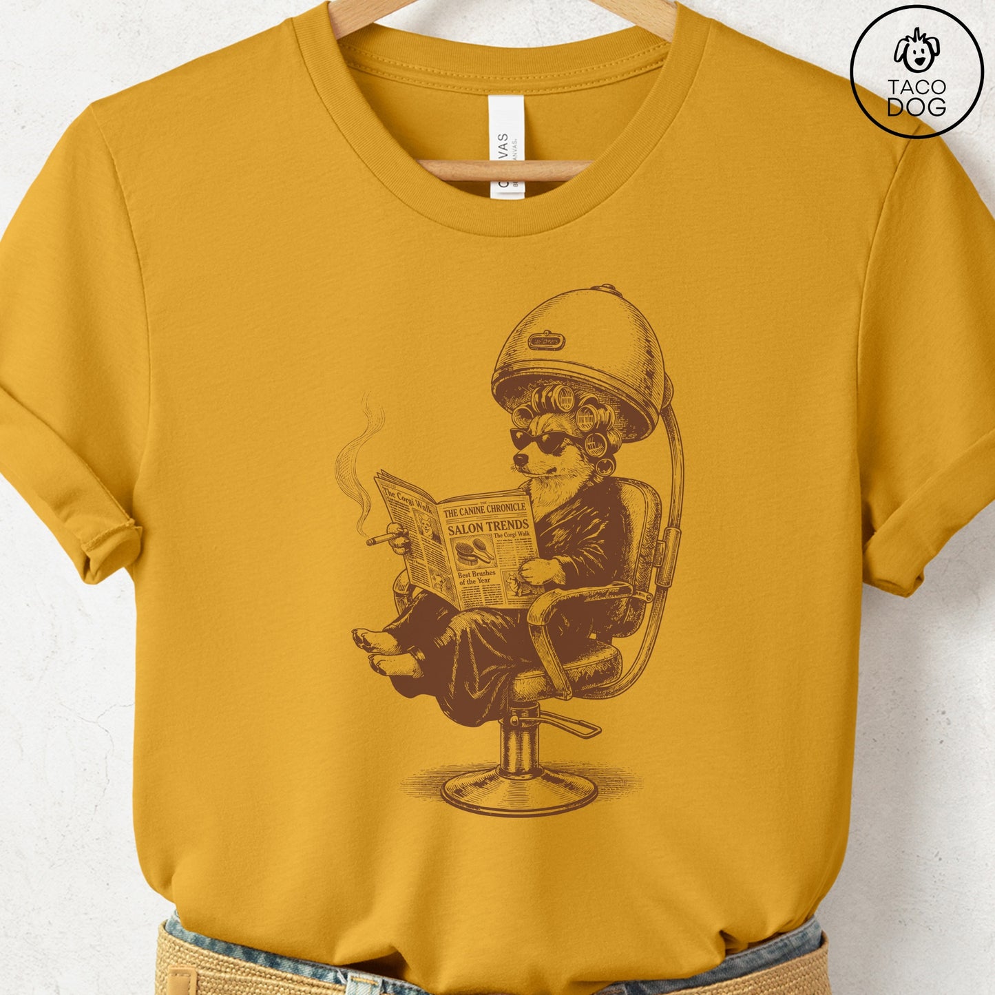 Corgi Beauty Shop T-Shirt Mustard S Taco-Dog