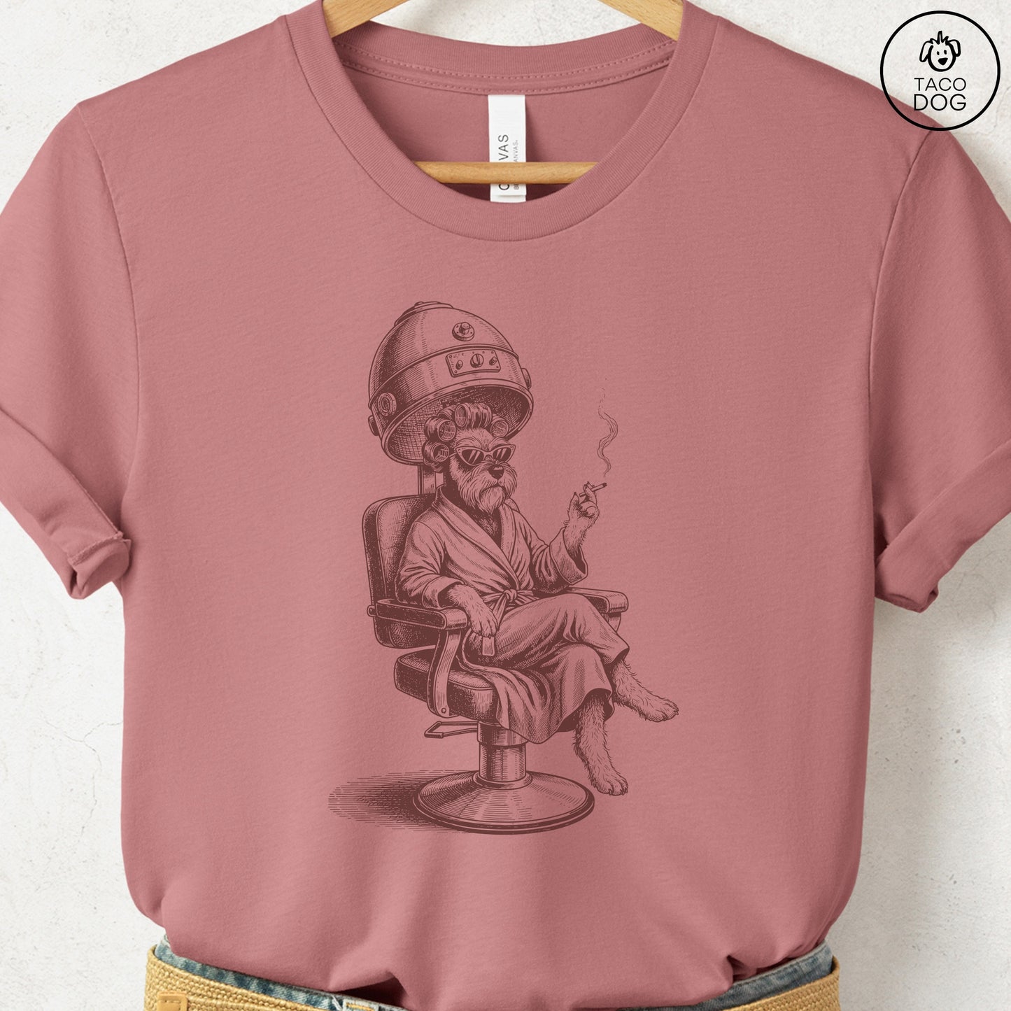 Schnauzer Beauty Shop T-Shirt Heather Mauve S Taco-Dog