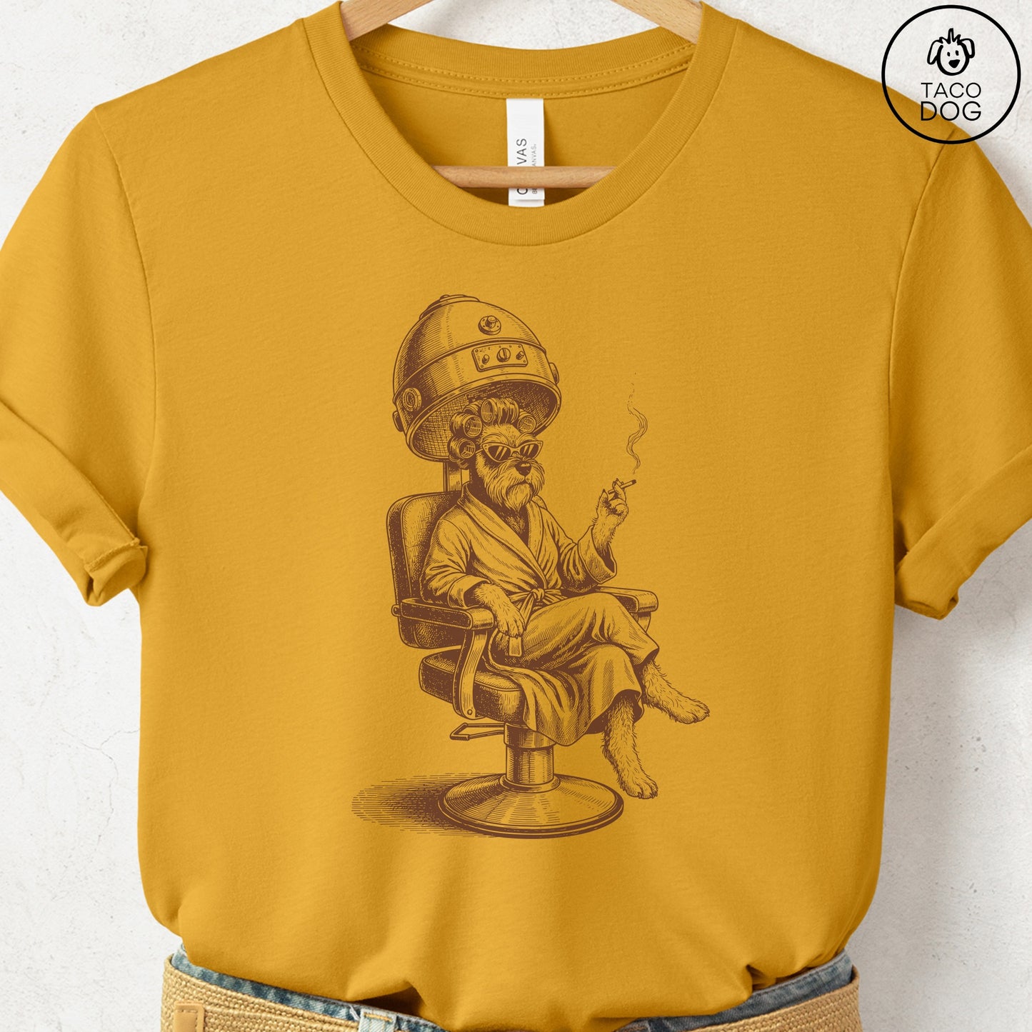 Schnauzer Beauty Shop T-Shirt Mustard S Taco-Dog