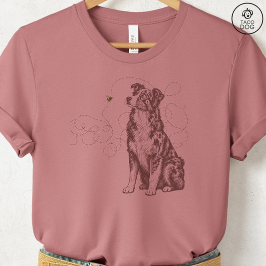 Australian Shepherd Bee T-Shirt Heather Mauve Taco-Dog