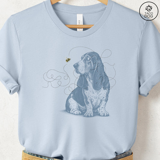 Basset Hound Bee T-Shirt Light Blue Taco-Dog