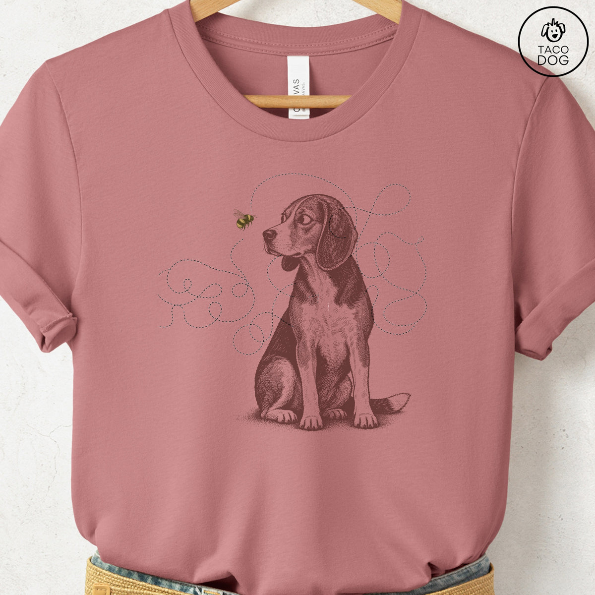 Beagle Bee T-Shirt Heather Mauve Taco-Dog