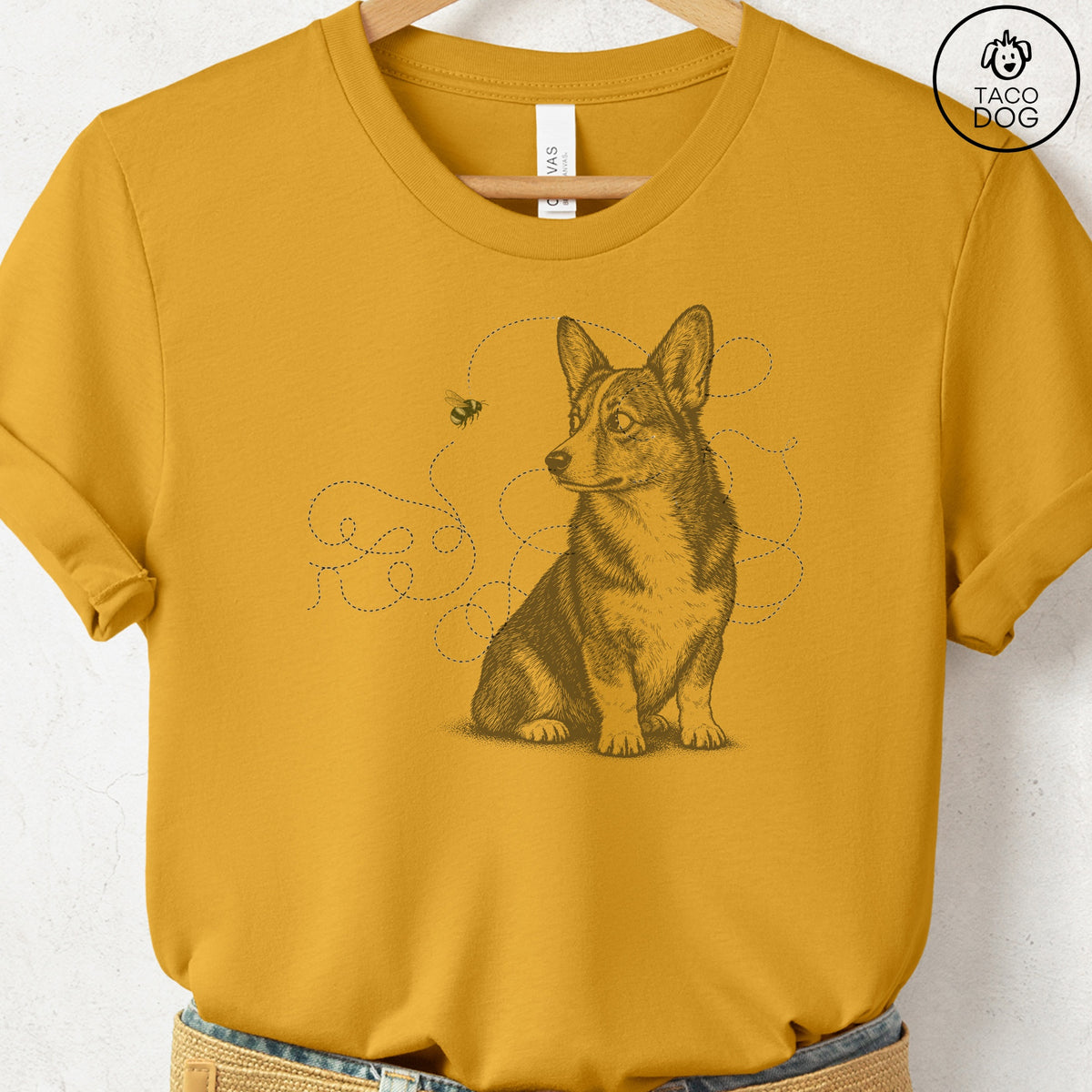 Corgi Bee T-Shirt Mustard Taco-Dog