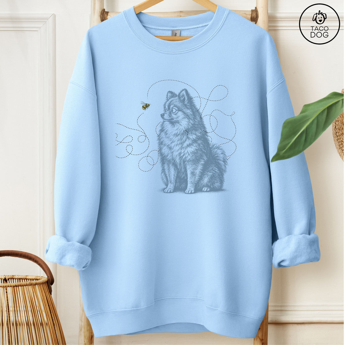 Pomeranian Bee Sweatshirt Light Blue Taco-Dog
