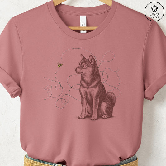 Shiba Inu Bee T-Shirt Heather Mauve Taco-Dog