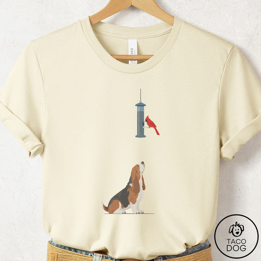 Basset Hound Birder T-Shirt Natural Taco-Dog