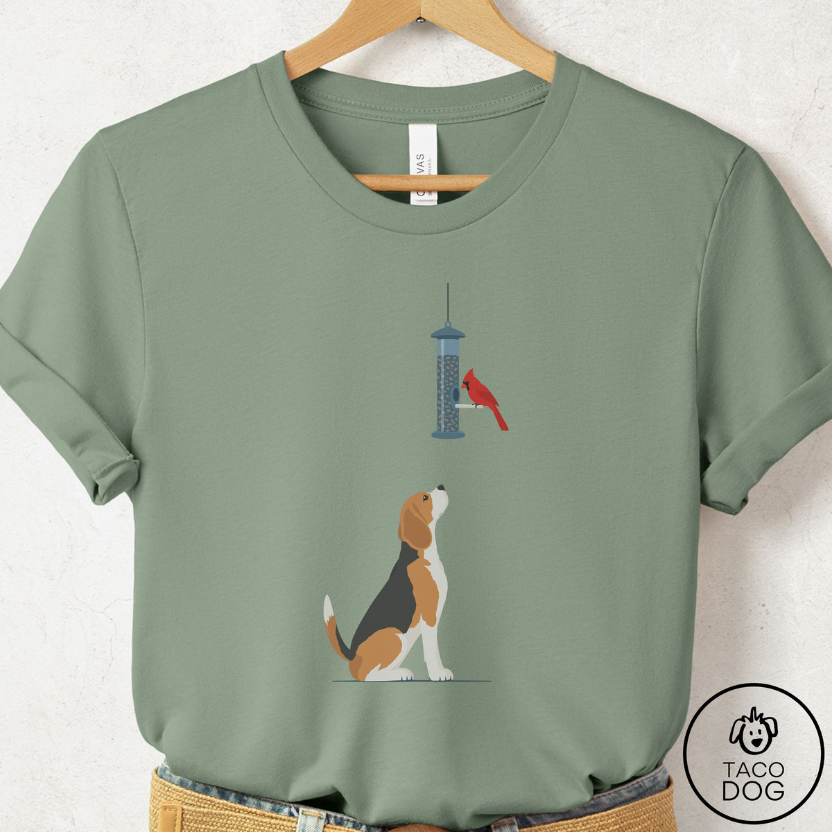 Beagle Birder T-Shirt Sage Taco-Dog
