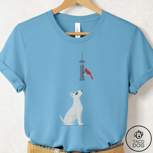 Bull Terrier Birder T-Shirt Ocean Blue Taco-Dog