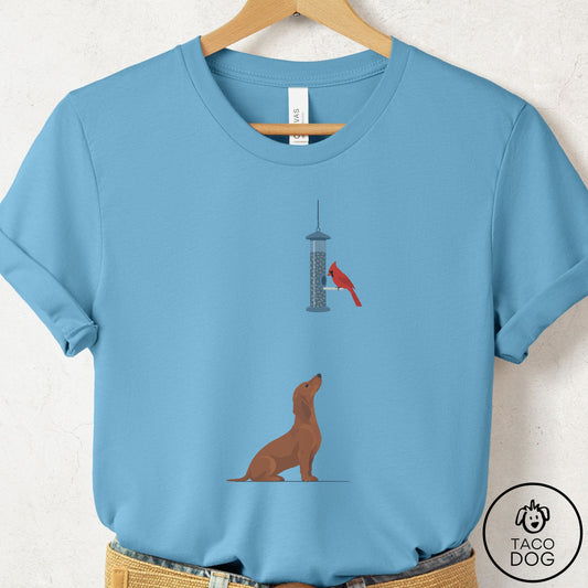 Dachshund Birder T-Shirt Ocean Blue Taco-Dog