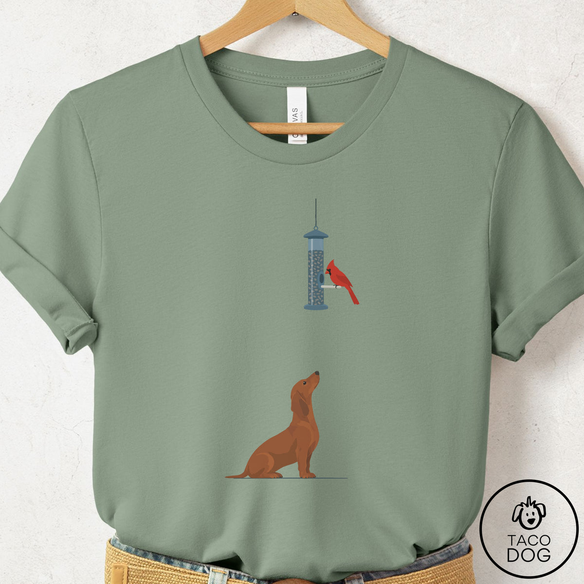 Dachshund Birder T-Shirt Sage Taco-Dog