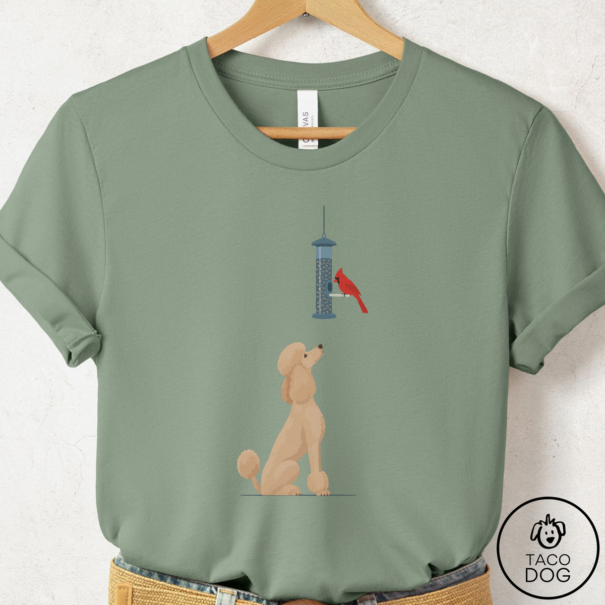 Poodle Birder T-Shirt Sage Taco-Dog