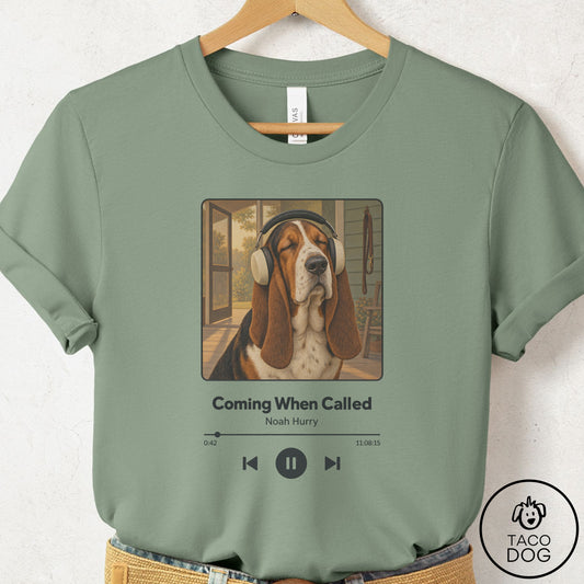 Basset Hound Book on Tape T-Shirt Sage Taco-Dog